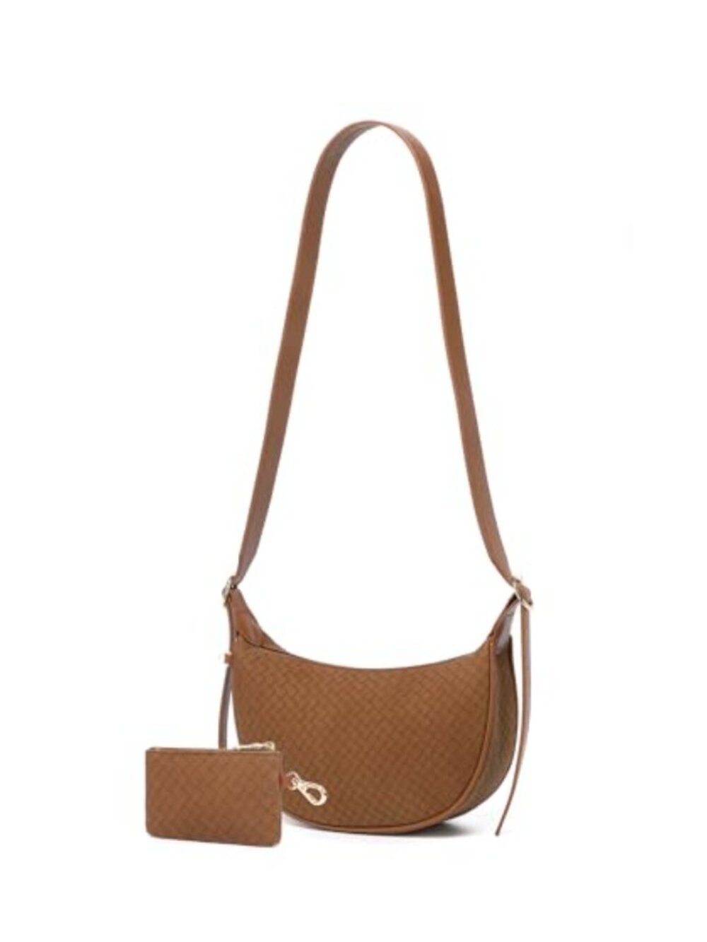 Woven Vegan Leather Crescent Shoulder Bag 2PC Hobo Crossbody